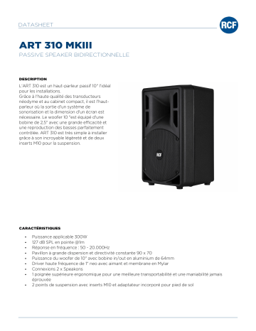 RCF ART 310 MKIII PASSIVE TWO-WAY SPEAKER spécification | Fixfr