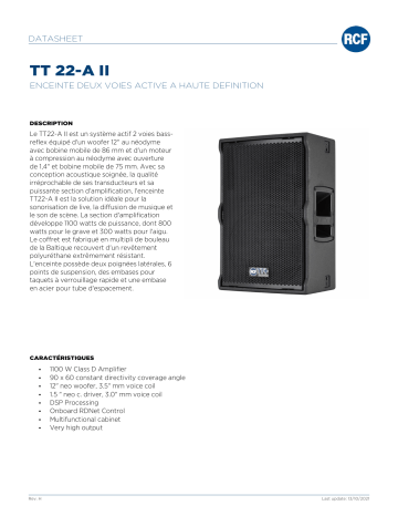RCF TT 22-A II ACTIVE HIGH OUTPUT TWO-WAY SPEAKER spécification | Fixfr