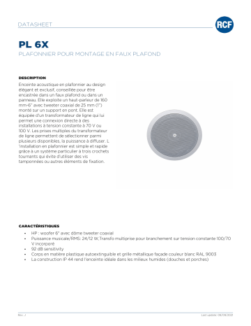 RCF PL 6X COAXIAL CEILING SPEAKER spécification | Fixfr