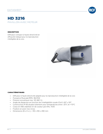 RCF HD 3216 PLASTIC HORN SPEAKER spécification | Fixfr