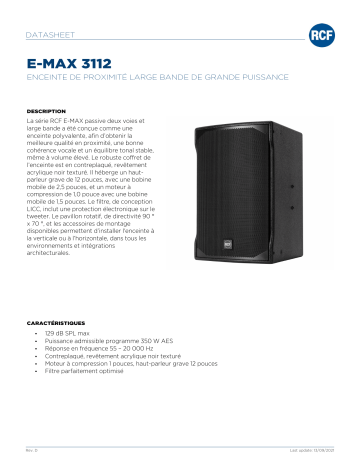 RCF E-MAX 3112 FULL RANGE HIGH POWER NEARFIELD SPEAKER spécification | Fixfr