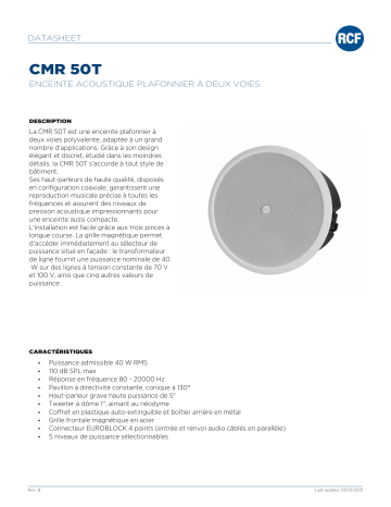 RCF CMR 50T TWO-WAY CEILING MONITOR SPEAKER spécification | Fixfr