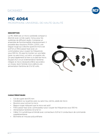 RCF MC 4064 UNIVERSAL HIGH QUALITY MICROPHONE spécification | Fixfr