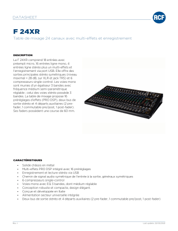 RCF F 24XR 24-CHANNEL MIXING CONSOLE spécification | Fixfr