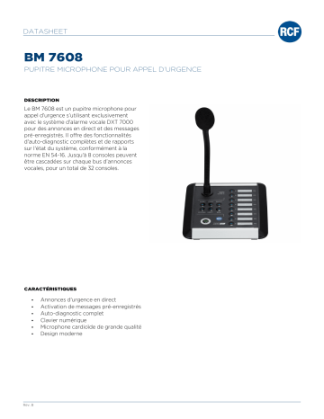 RCF BM 7608 DESK-TOP EMERGENCY MICROPHONE CONSOLE spécification | Fixfr