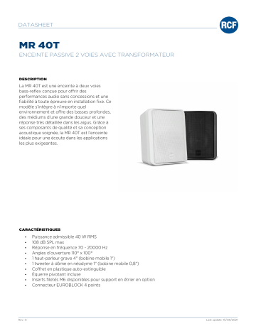 RCF MR 40T TWO-WAY PASSIVE SPEAKER spécification | Fixfr