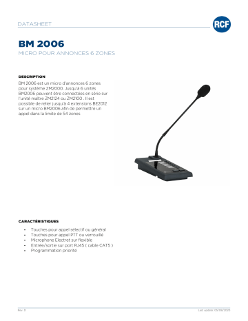 RCF BM 2006 PAGING MICROPHONE 6 ZONES spécification | Fixfr