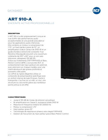 RCF ART 910-A PROFESSIONAL ACTIVE SPEAKER spécification | Fixfr