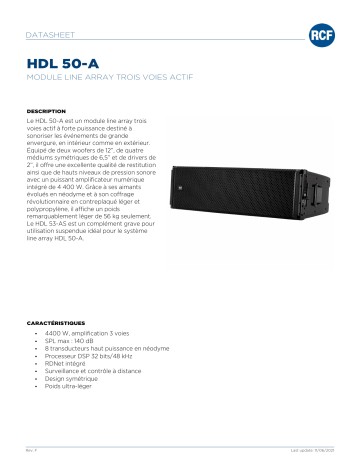 RCF HDL 50-A ACTIVE THREE-WAY LINE ARRAY MODULE spécification | Fixfr