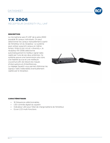 RCF TX 2006 UHF WIRELESS MICROPHONE - DIVERSITY SYSTEM spécification | Fixfr