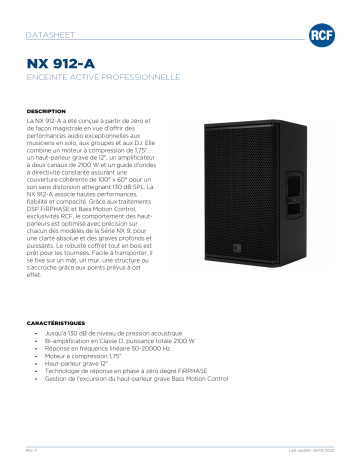 RCF NX 912-A PROFESSIONAL ACTIVE SPEAKERS spécification | Fixfr