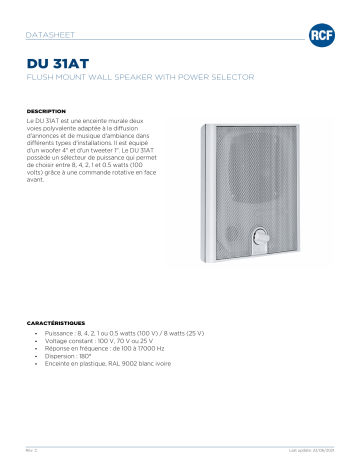 RCF DU 31AT FLUSH MOUNT WALL SPEAKER spécification | Fixfr