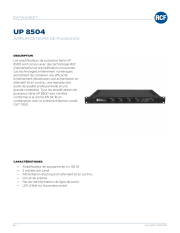 RCF UP 8504 POWER AMPLIFIER spécification | Fixfr