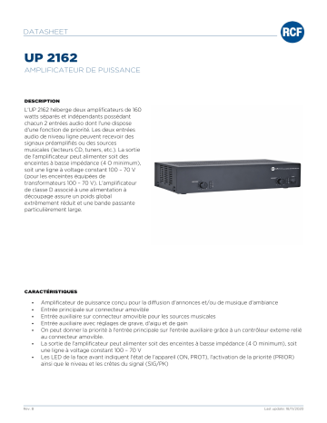 RCF UP 2162 POWER AMPLIFIER spécification | Fixfr
