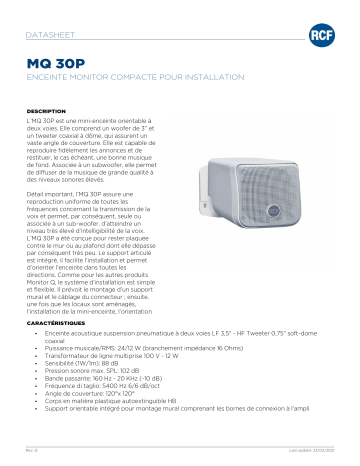 RCF MQ 30P 2 WAY MINIATURE SPEAKER spécification | Fixfr