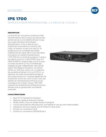 RCF IPS 1700 2 X 450 W CLASS H PROFESSIONAL POWER AMPLIFIER spécification | Fixfr