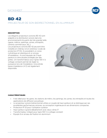 RCF BD 42 INDOOR / OUTDOOR BIDIRECTIONAL SOUND PROJECTOR spécification | Fixfr