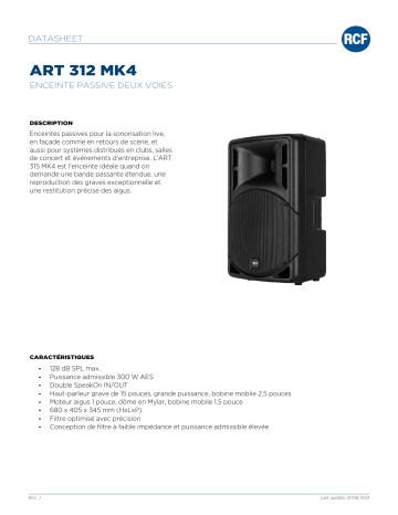 RCF ART 312 MK4 PASSIVE TWO-WAY SPEAKER spécification | Fixfr