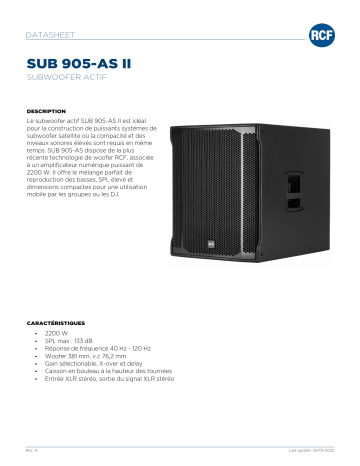 RCF Sub 905-AS II Active Subwoofer spécification | Fixfr