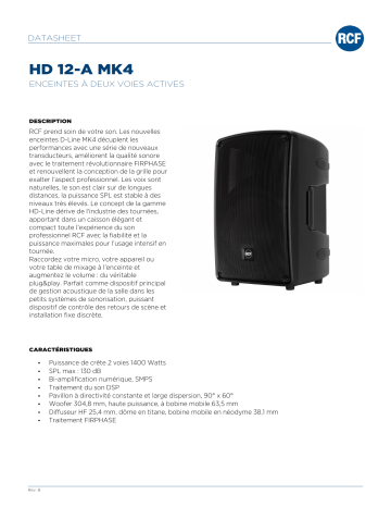 RCF HD 12-A MK4 ACTIVE TWO-WAY SPEAKER spécification | Fixfr
