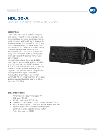 RCF HDL 30-A ACTIVE TWO-WAY LINE ARRAY MODULE spécification | Fixfr