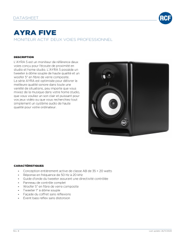 RCF AYRA FIVE ACTIVE TWO-WAY PROFESSIONAL MONITOR spécification | Fixfr