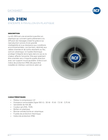 RCF HD 21EN PLASTIC HORN SPEAKER spécification | Fixfr