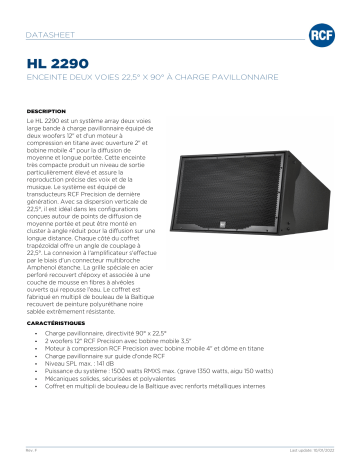 RCF HL 2290 HORN LOADED TWO-WAY ARRAY 22.5° X 90° spécification | Fixfr