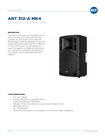 RCF ART 312-A MK4 ACTIVE TWO-WAY SPEAKER spécification | Fixfr