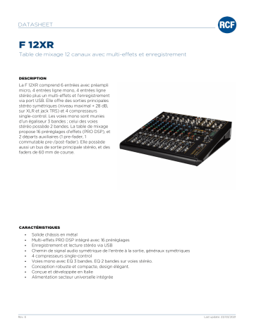 RCF F 12XR 12-CHANNEL MIXING CONSOLE spécification | Fixfr