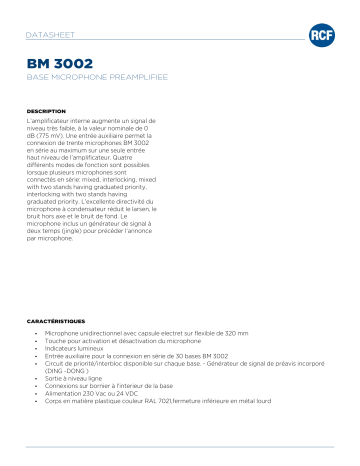 RCF BM 3002 PREAMPLIFIED PAGING MICROPHONE spécification | Fixfr