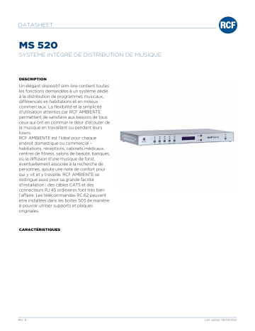 RCF MS 520 MULTI-ZONE MUSIC AND PAGING SYSTEM spécification | Fixfr