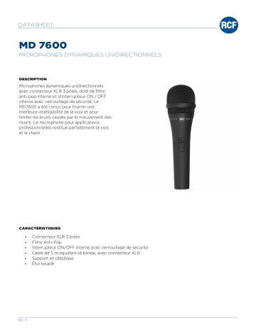 RCF MD 7600 DYNAMIC MICROPHONES spécification | Fixfr