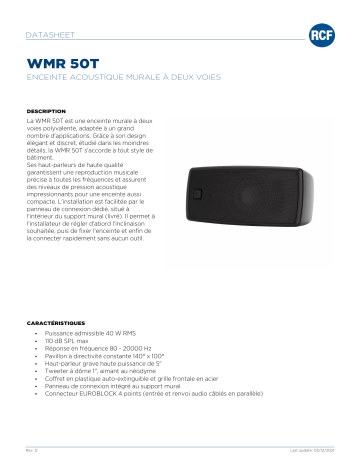 RCF WMR 50T TWO-WAY WALL-MOUNT MONITOR SPEAKER spécification | Fixfr