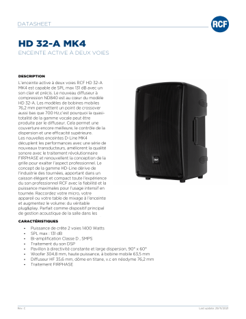 RCF HD 32-A MK4 ACTIVE TWO-WAY SPEAKER spécification | Fixfr