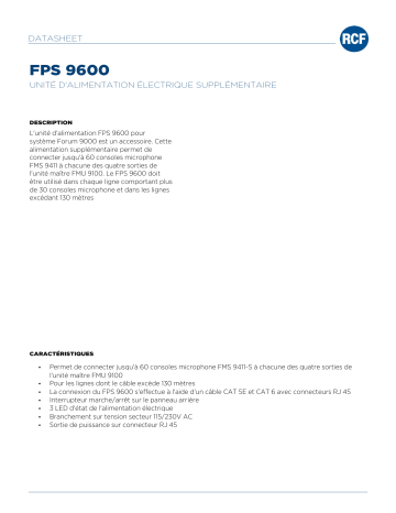 RCF FPS 9600 ADDITIONAL POWER SUPPLY UNIT spécification | Fixfr