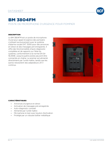 RCF BM 3804FM FIREMEN EMERGENCY MICROPHONE CONSOLE spécification | Fixfr