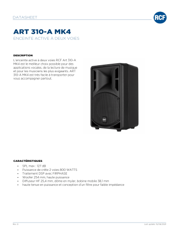 RCF ART 310-A MK4 ACTIVE TWO-WAY SPEAKER spécification | Fixfr