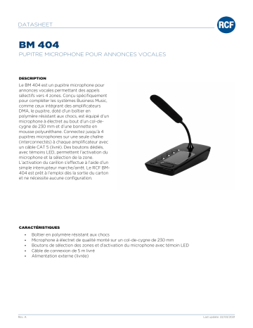RCF BM 404 DESKTOP PAGING MICROPHONE spécification | Fixfr