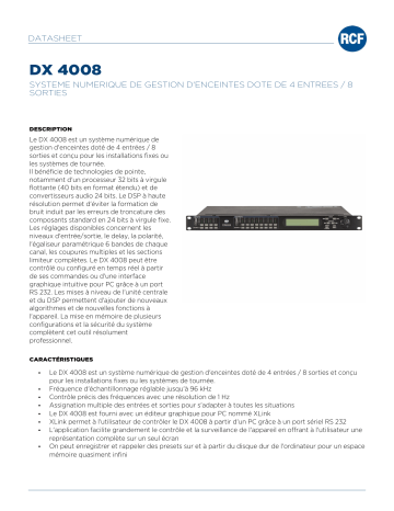 RCF DX 4008 4 INPUTS, 8 OUTPUT DIGITAL PROCESSOR spécification | Fixfr