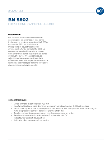 RCF BM 5802 SELECTIVE CALL PAGING MICROPHONE spécification | Fixfr