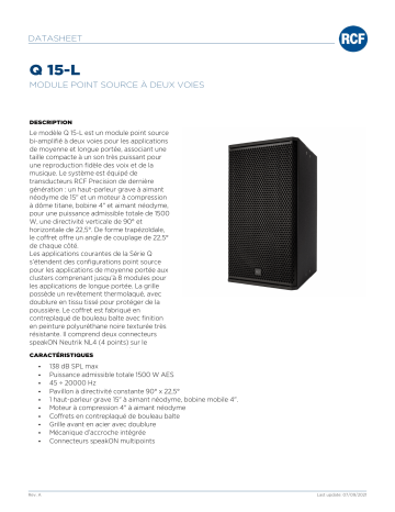 RCF Q 15-L TWO-WAY POINT SOURCE MODULE spécification | Fixfr