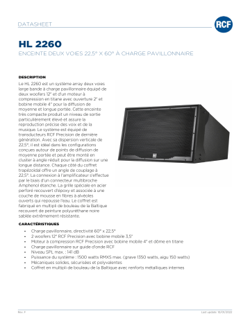 RCF HL 2260 HORN LOADED TWO-WAY ARRAY 22.5° X 60° spécification | Fixfr