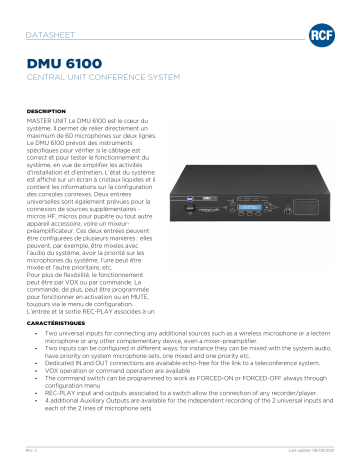 RCF DMU 6100 CENTRAL UNIT CONFERENCE SYSTEM spécification | Fixfr