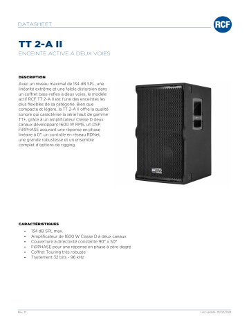 RCF TT 2-A II ACTIVE TWO-WAY SPEAKER spécification | Fixfr