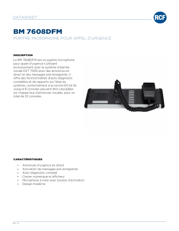 RCF BM 7608DFM DESK-TOP EMERGENCY MICROPHONE CONSOLE spécification | Fixfr