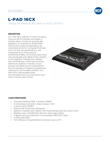 RCF L-PAD 16CX 16 CHANNEL MIXING CONSOLE spécification | Fixfr