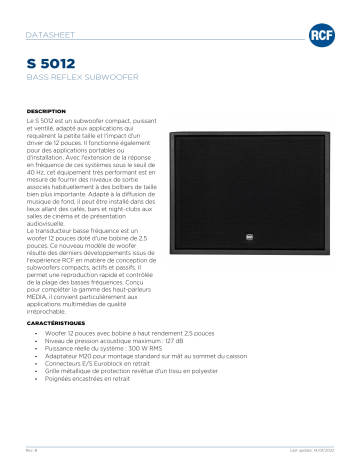 RCF S 5012 BASS REFLEX SUBWOOFER spécification | Fixfr