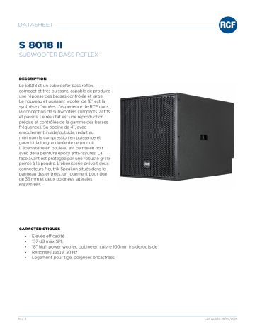 RCF S 8018 II HIGH-EFFICIENCY SUBWOOFER spécification | Fixfr