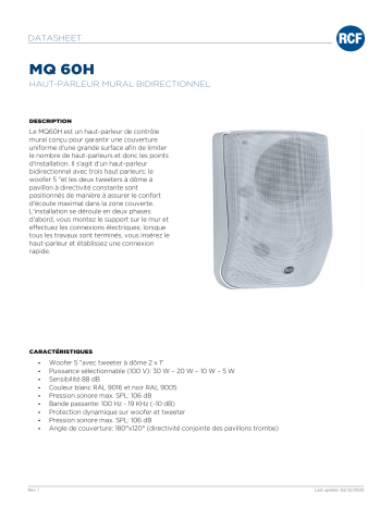 RCF MQ 60H TWO-WAY WALL MOUNT SPEAKER spécification | Fixfr